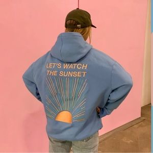 Dandy Worldwide "Let's Watch the Sunset" Embroidered Hoodie in Blue